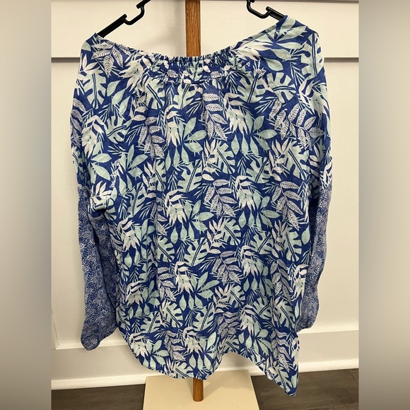 Sigrid Olsen Blue and White Relaxed 100% Linen Blouse sz Large - Picture 5 of 7